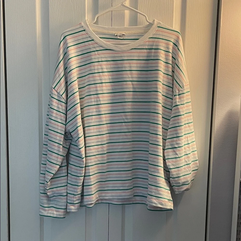 J. Crew Striped Sweatshirt - Green, Pink, White